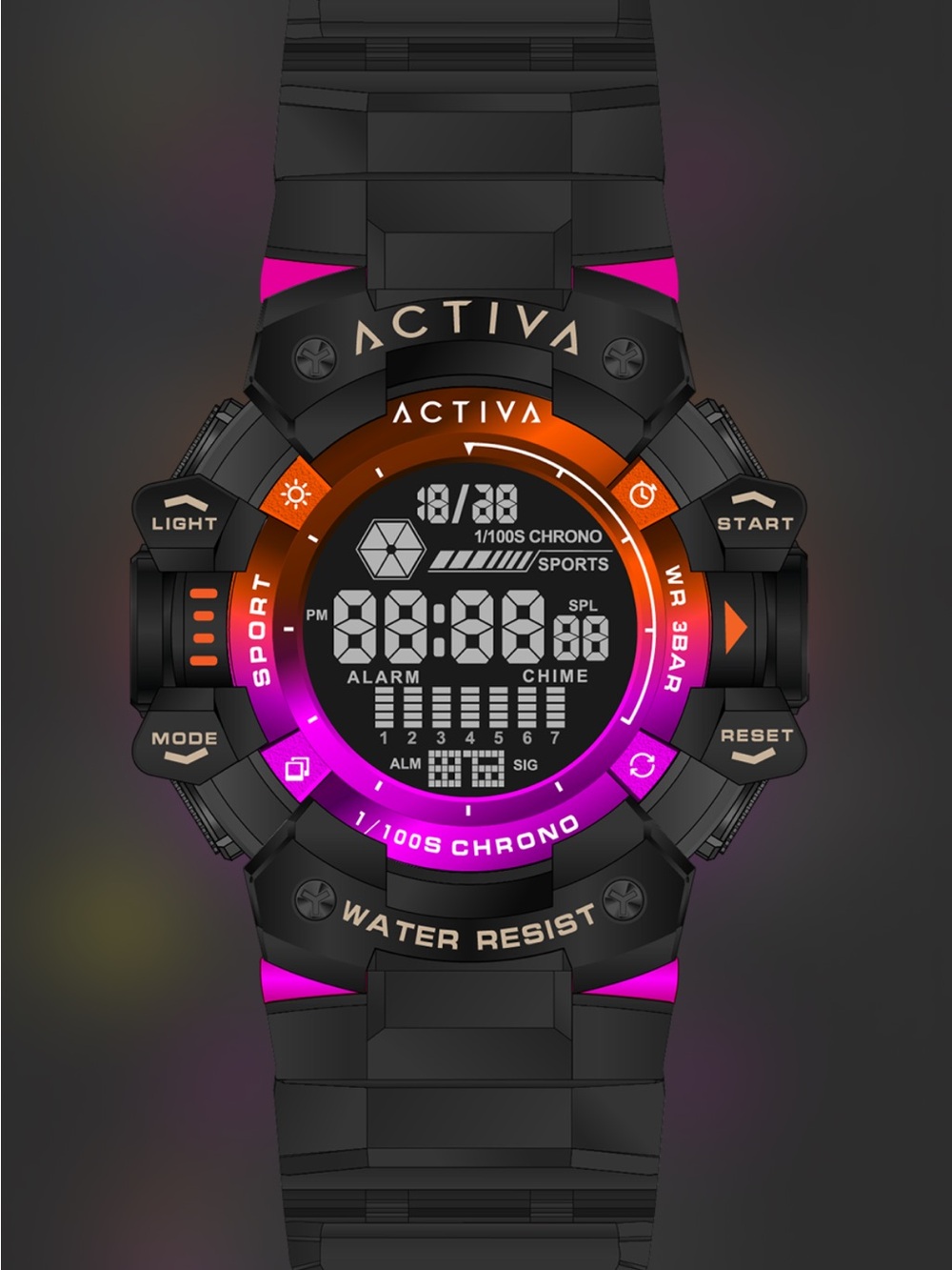 Activa X Invicta Digital Essentials Unisex Watch - 50mm, Black (ACW8050MC-013)